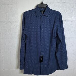 Alfani Men's Slim-Fit 4-Way Stretch Medallion Dress Shirt Navy 14-14.5 32-33 $65